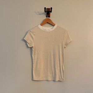 Women's Khaki and White Short Sleeve Shirt